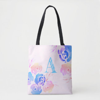 Purple & Pink Watercolor Flowers & Foliage Tote Bag