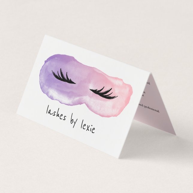 Purple Pink Watercolor Lash Artist Aftercare Business Card (Front)