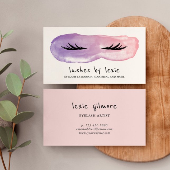 Purple &  Pink Watercolor Lash Artist Business Card (Creator Uploaded)