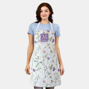 Purple Pink Watercolor Wildflower Custom Name Apron