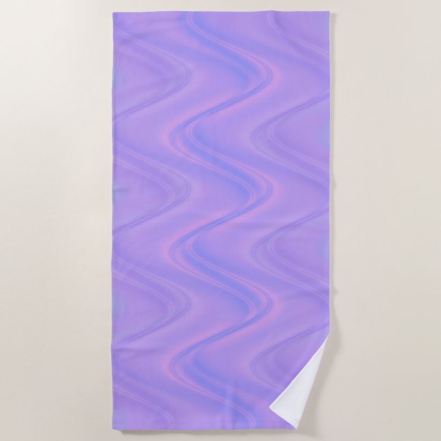 Purple Pink Wavy Lines Pattern Beach Towel (Front)