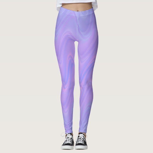 Purple Pink Wavy Lines Pattern Leggings (Front)