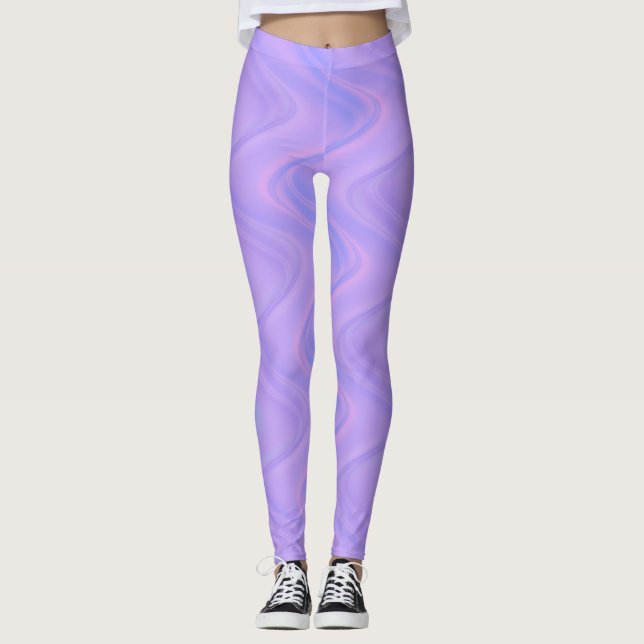 Purple Pink Wavy Lines Pattern Leggings (Front)