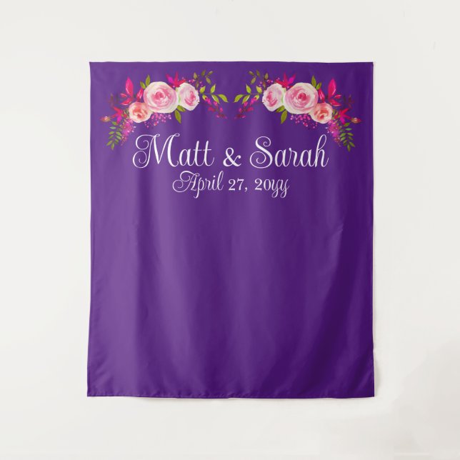 Purple Pink Wedding Backdrop Reception Photo Booth Tapestry (Front)