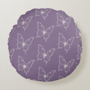 Purple Pink White Butterflies Round Cushion