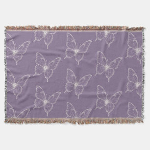 Purple Pink White Butterflies Throw Blanket