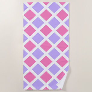 Purple Pink White Chequered Diamond Pattern Beach Towel