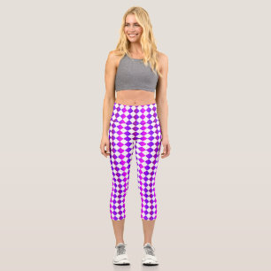 Purple Pink White Chequered Diamond Pattern Capri Leggings