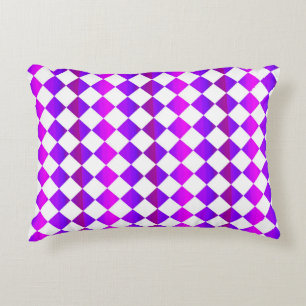 Purple Pink White Chequered Diamond Pattern Decorative Cushion