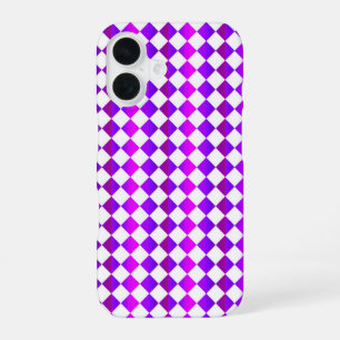 Purple Pink White Chequered Diamond Pattern iPhone 16 Case