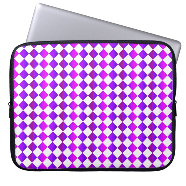 Purple Pink White Chequered Diamond Pattern Laptop Sleeve (Front)