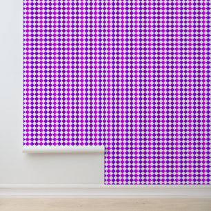 Purple Pink White Chequered Diamond Pattern Wallpaper