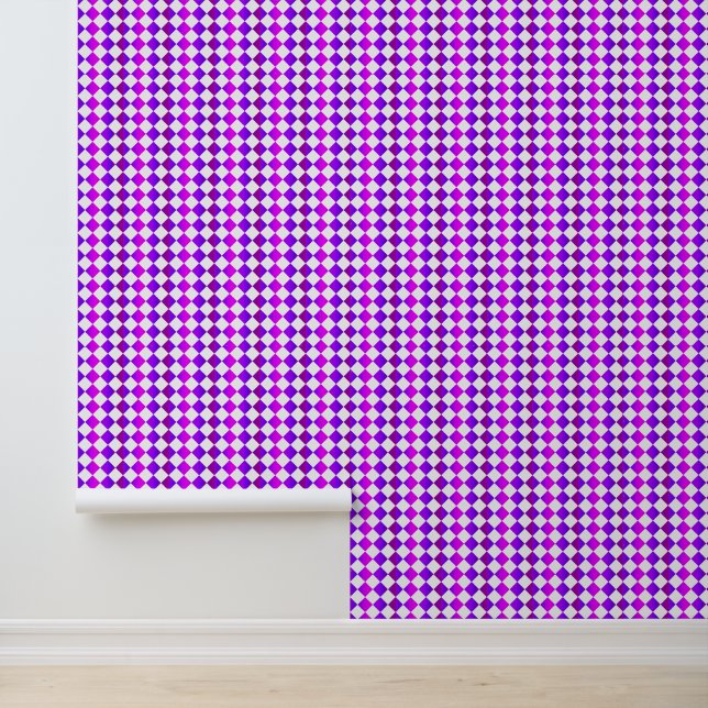 Purple Pink White Chequered Diamond Pattern Wallpaper (Application)
