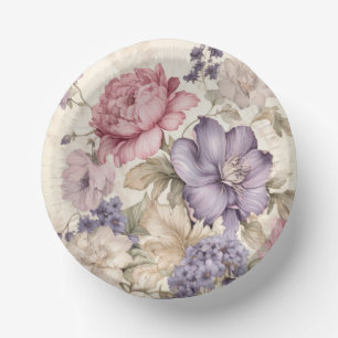 Purple Pink White Floral Paper Bowl Plate
