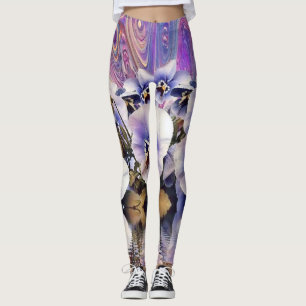 Purple Pink White Pansies near Water Watercolor Leggings