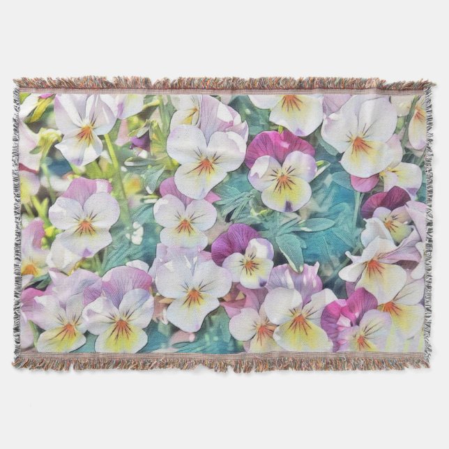 Purple Pink White Pansies near Water Watercolor  Throw Blanket (Front)