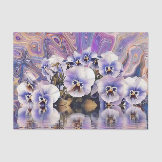 Purple Pink White Pansies near Water Watercolor Tissue Paper (Front)