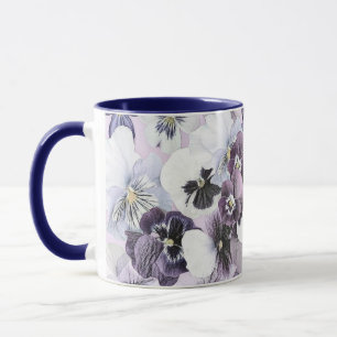 Purple Pink White Pansies Vintage Drawing Mug