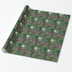 Purple pink white striped orchid like flower lilly wrapping paper