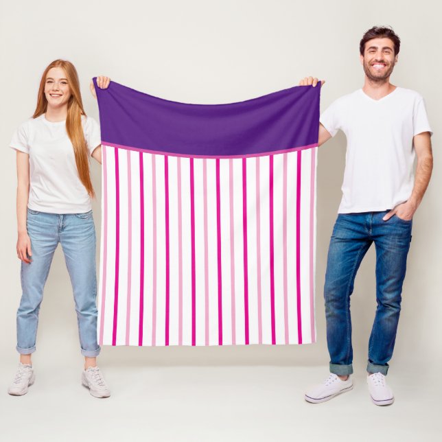 Purple Pink White Stripes Fleece Blanket (In Situ)