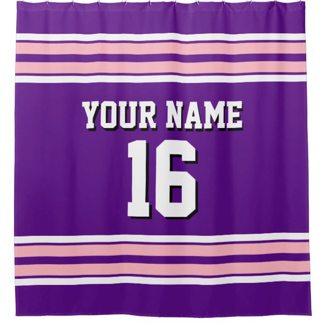 Purple Pink White Stripes Sports Jersey Shower Curtain (Front)