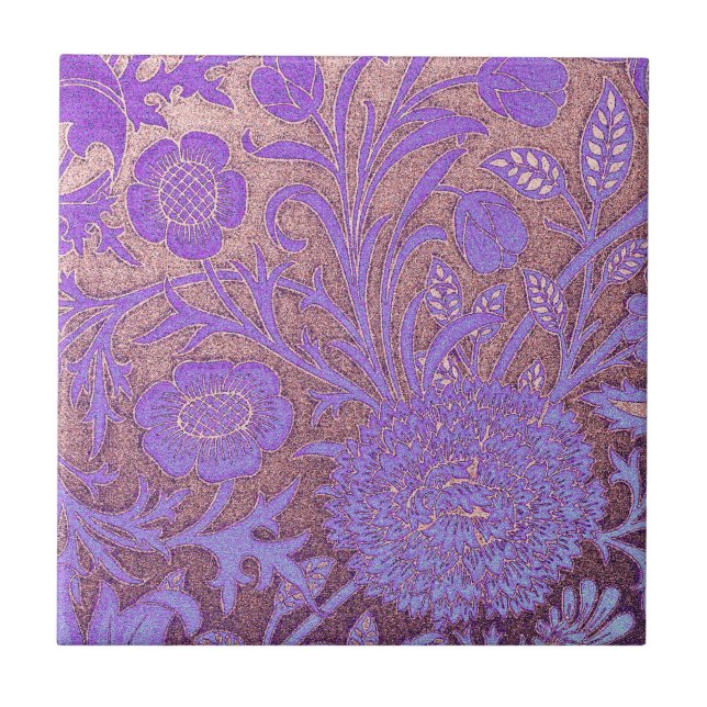 Purple,pink,Wiiliam Morris revamped, art nouveau p Tile (Front)