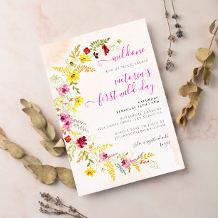 Purple Pink Wild Orchid Flowers Wreath Birthday Invitation