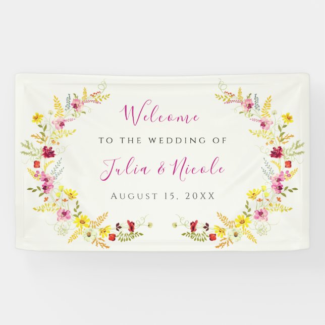 Purple Pink Wild Orchid Flowers Wreath Wedding Banner (Horizontal)