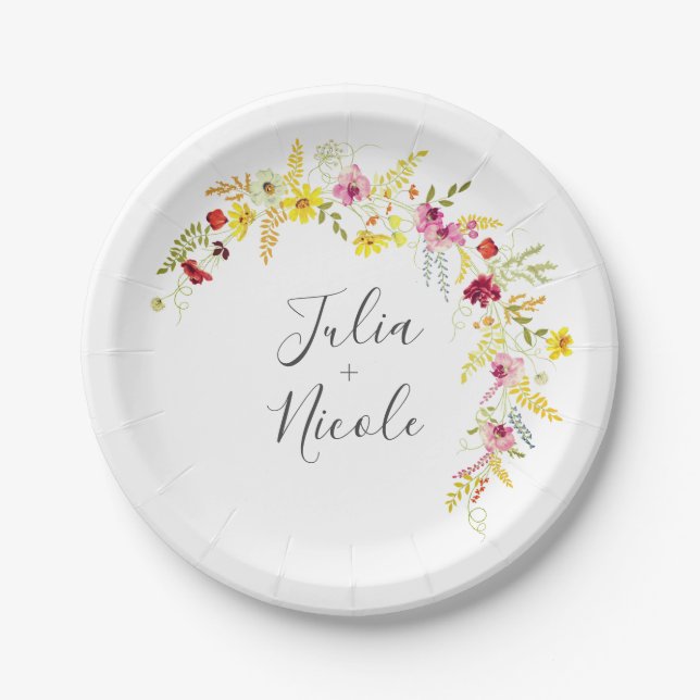 Purple Pink Wild Orchid Flowers Wreath Wedding Paper Plate (Front)
