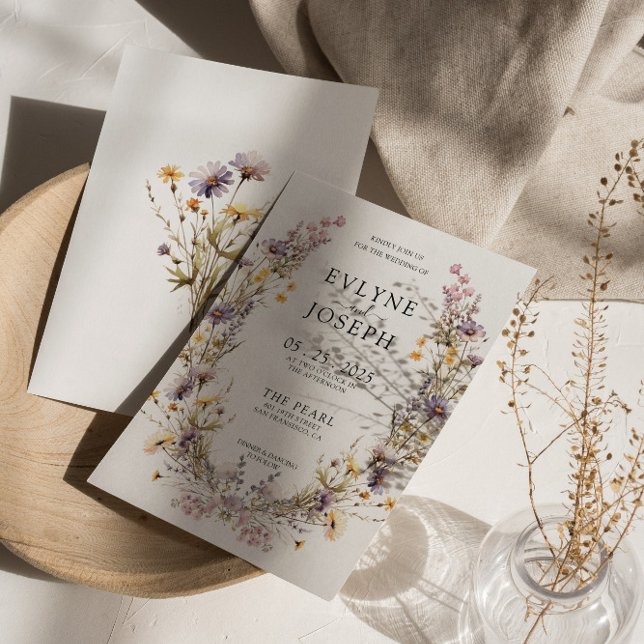  Purple Pink Wildflower Boho Floral Wreath Wedding Invitation (Creator Uploaded)