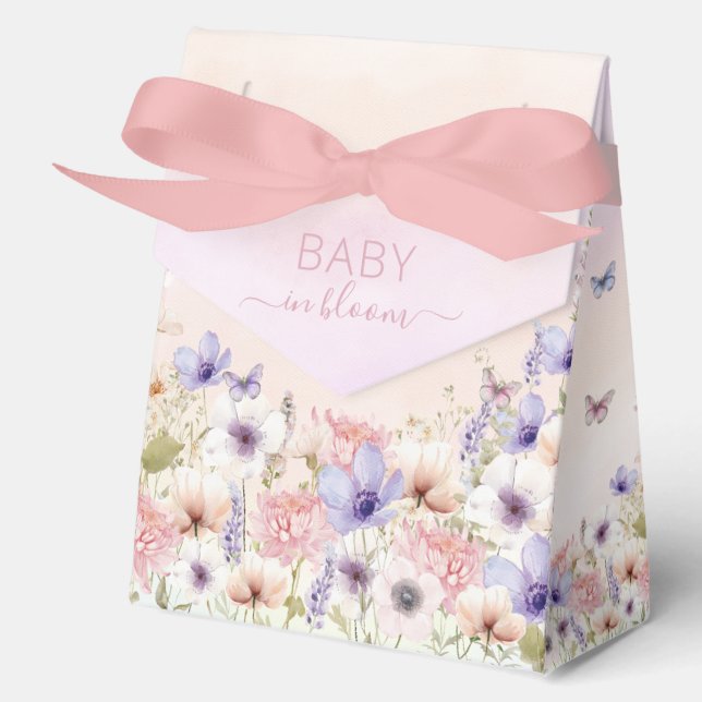 Purple Pink Wildflower Butterflies Baby in Bloom Favour Box (Front)