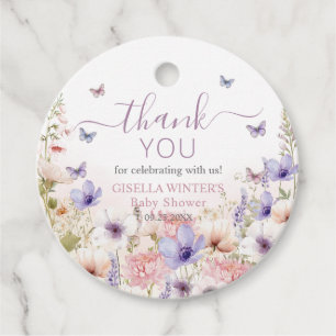 Purple Pink Wildflower Butterflies Baby in Bloom Favour Tags