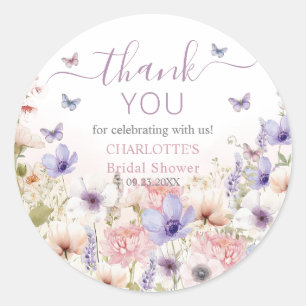 Purple Pink Wildflower Butterflies Love in Bloom Classic Round Sticker
