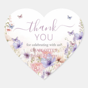 Purple Pink Wildflower Butterflies Love in Bloom Heart Sticker