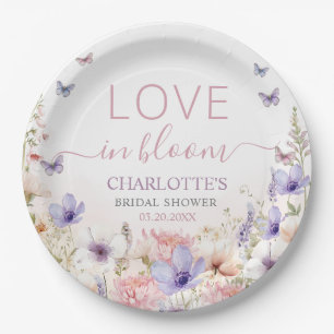 Purple Pink Wildflower Butterflies Love in Bloom Paper Plate