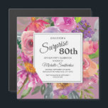 Purple Pink Wildflower Square 80th Birthday Party Magnetic Invitation<br><div class="desc">Colourful purple and pink watercolor wildflower 80th birthday party square magnetic invitation for women.  Contact us for help with customisation or to request matching products.</div>