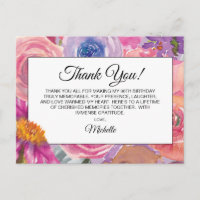 Purple Pink Wildflowers 90th Birthday Thank You