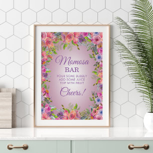 Purple Pink Wildflowers Baby Shower Momosa Bar  Poster