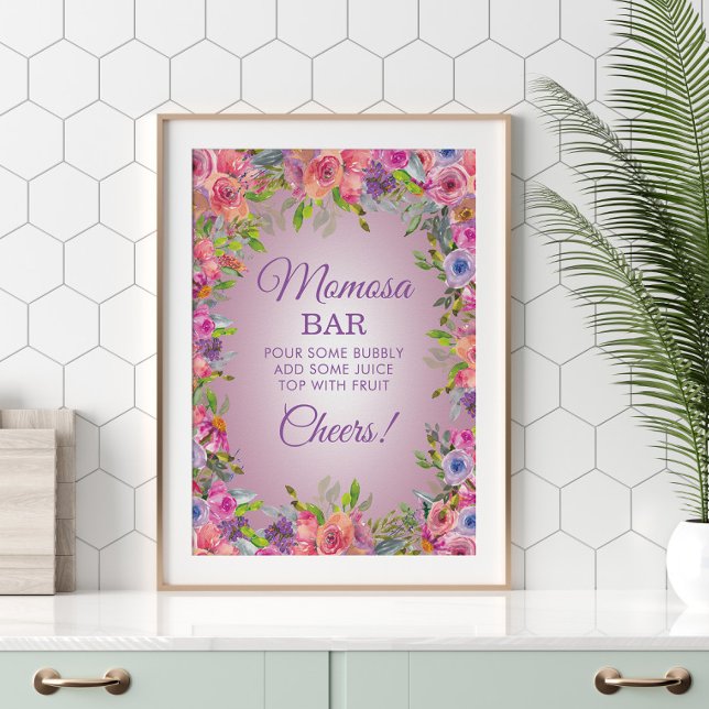 Purple Pink Wildflowers Baby Shower Momosa Bar  Poster (Creator Uploaded)