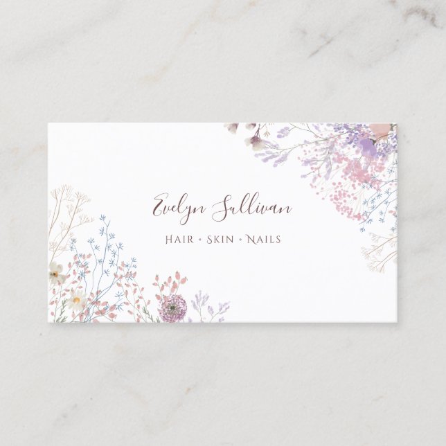 Purple pink wildflowers business card (Front)