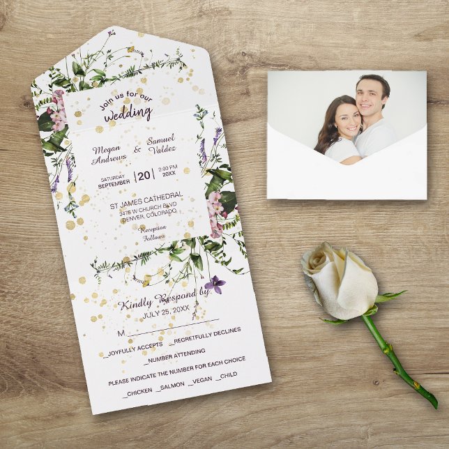  Purple Pink Wildflowers Floral Wedding All In One Invitation (Creator Uploaded)