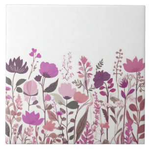 Purple Pink Wildflowers - Magenta Floral Flowers Tile