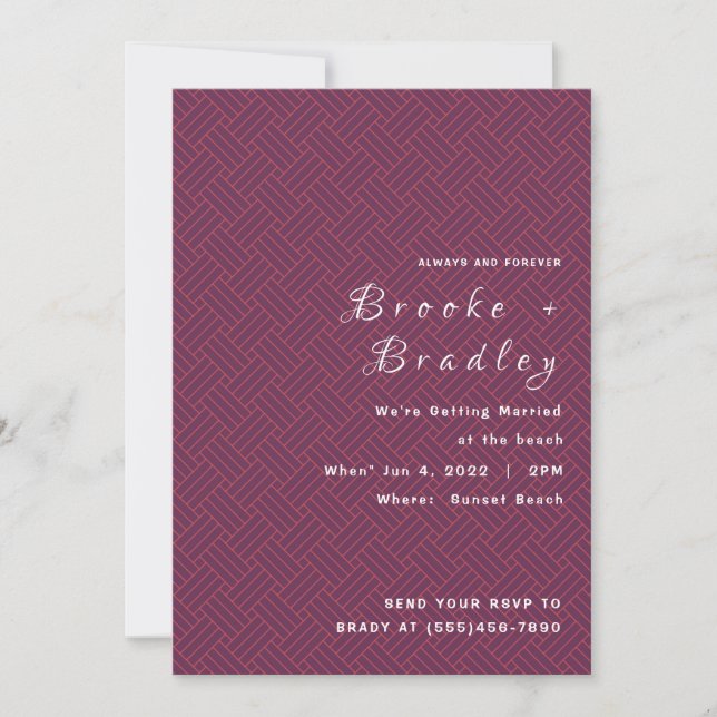 Purple Pink Woven Wedding Invitation (Front)