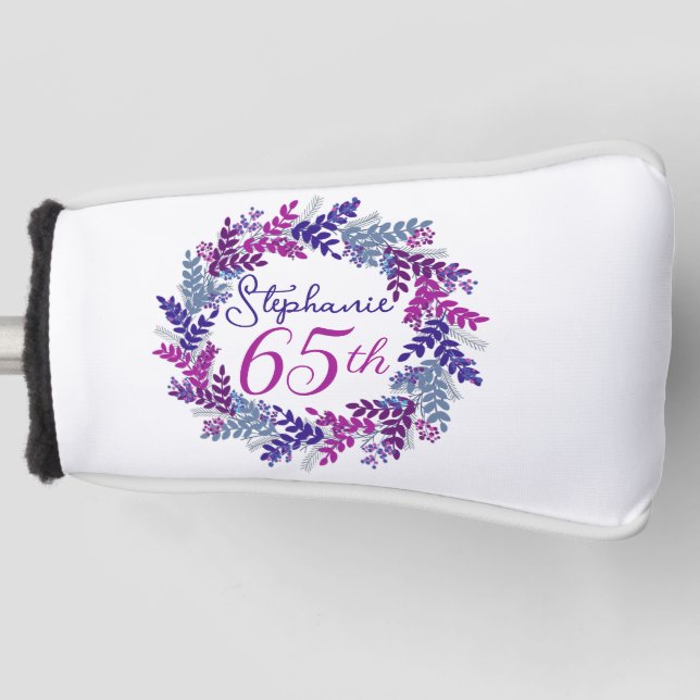 Purple Pink Wreath 65th Birthday Putter Golf Head Cover (Front)