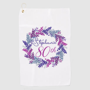 Purple Pink Wreath 80th Birthday Golf Towel