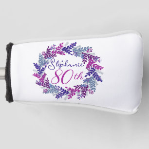 Purple Pink Wreath 80th Birthday Putter Golf Head Cover