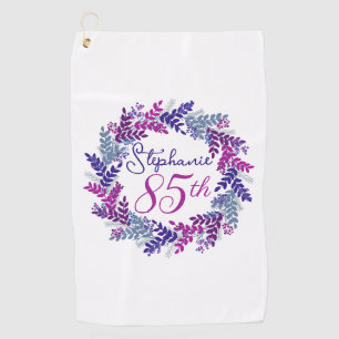 Purple Pink Wreath 85th Birthday Golf Towel