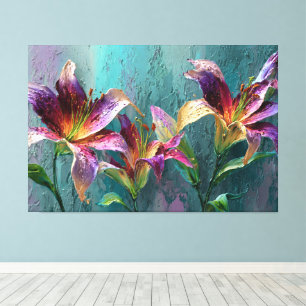 Purple, Pink, Yellow, and White Lilies with Green Canvas Print