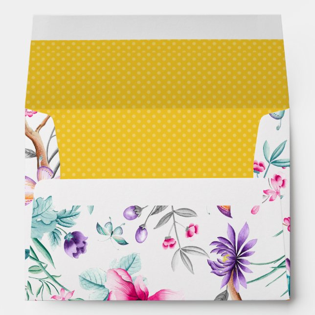 Purple, Pink, Yellow Chinoiserie Dotted Envelope (Back (Bottom))