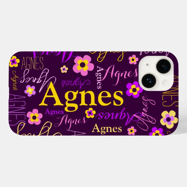 Purple pink yellow flowers and name Agnes Case-Mate iPhone Case (Back (Horizontal))